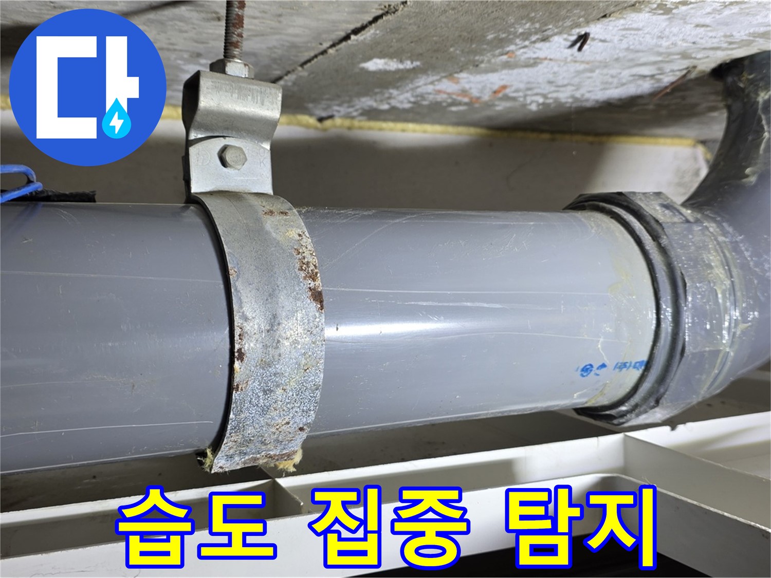 노원구 중계동 라이프청구신동아 아파트 배수 배관 주변의 습도를 집중적으로 탐지하는 모습 - 누수 가능성 높은 지점 파악.