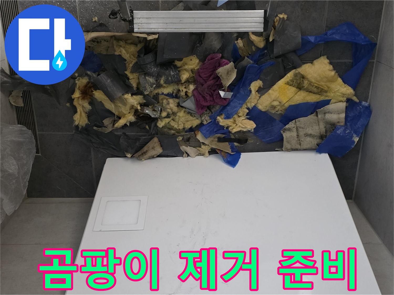 노원구 중계동 라이프청구신동아 아파트 욕실 천장 - 젖은 폐기물 제거 및 곰팡이 제거 준비