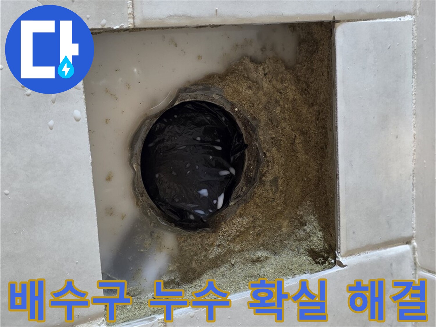 과천 문원동 욕실 배수구 누수 - 젖어있는 배수구 주변, 최고의 기술력으로 확실하게 해결