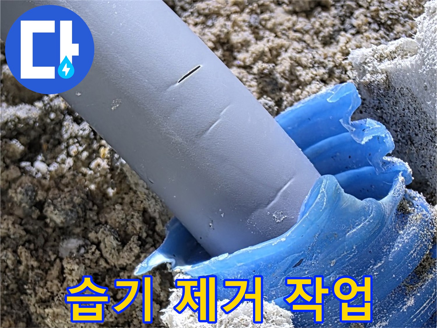 양주 자이아파트 누수 - 배관 주변 습기를 깨끗하게 제거하고 있습니다 - 곰팡이 방지.