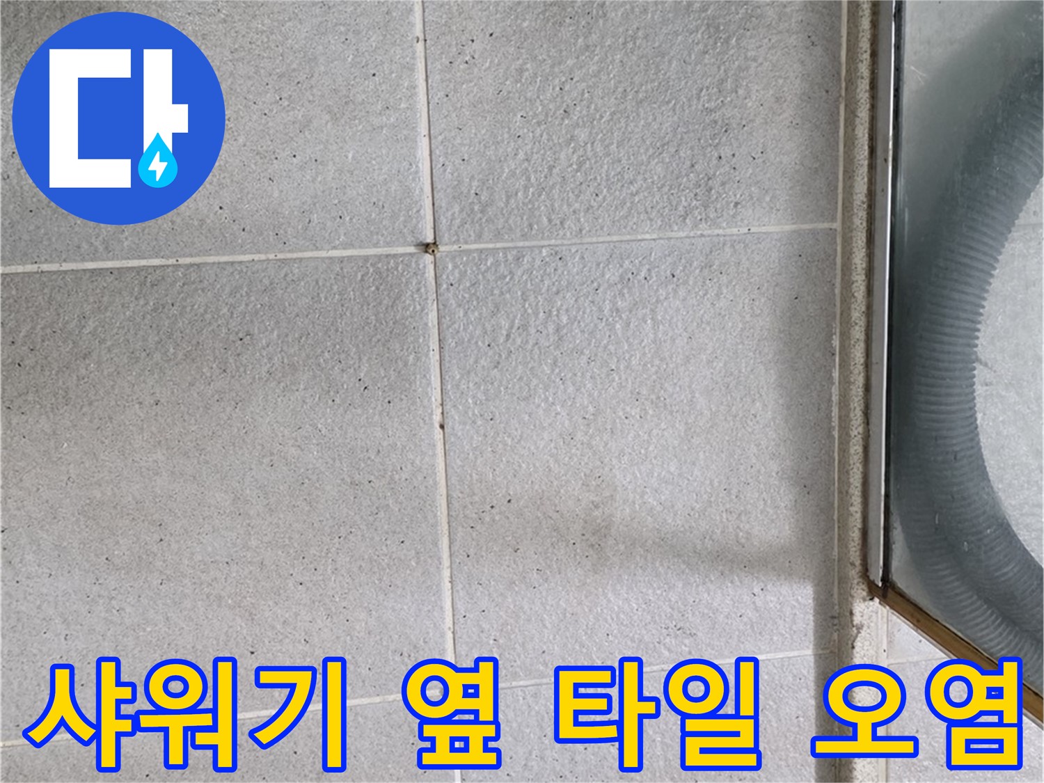 분당 운중동 아파트 욕실 샤워기 옆 - 타일 틈새 오염은 습기와 누수의 가능성을 나타냅니다.