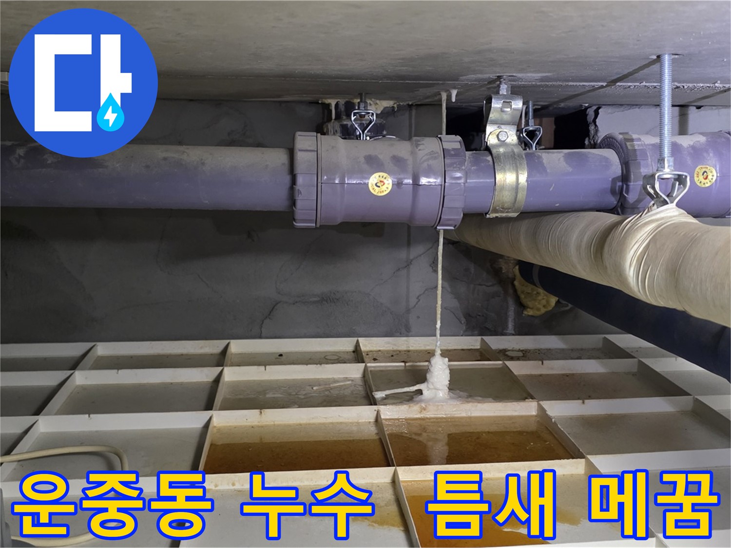 운중동 산운마을 6단지 배관 누수 - 연결 부속 틈새, 특수 메꿈재로 꼼꼼하게 메움