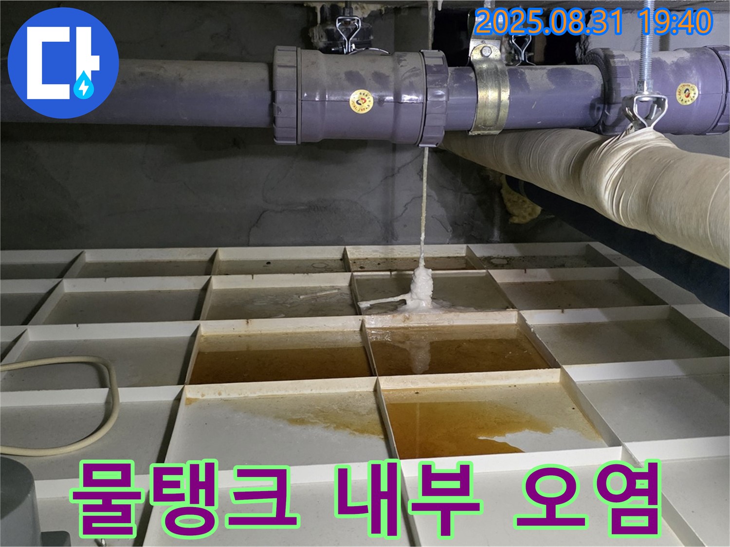 분당구 산운동 누수 - 물탱크 내부 오염으로 인한 누수 발생 가능성 - 정기적인 청소가 필요합니다.