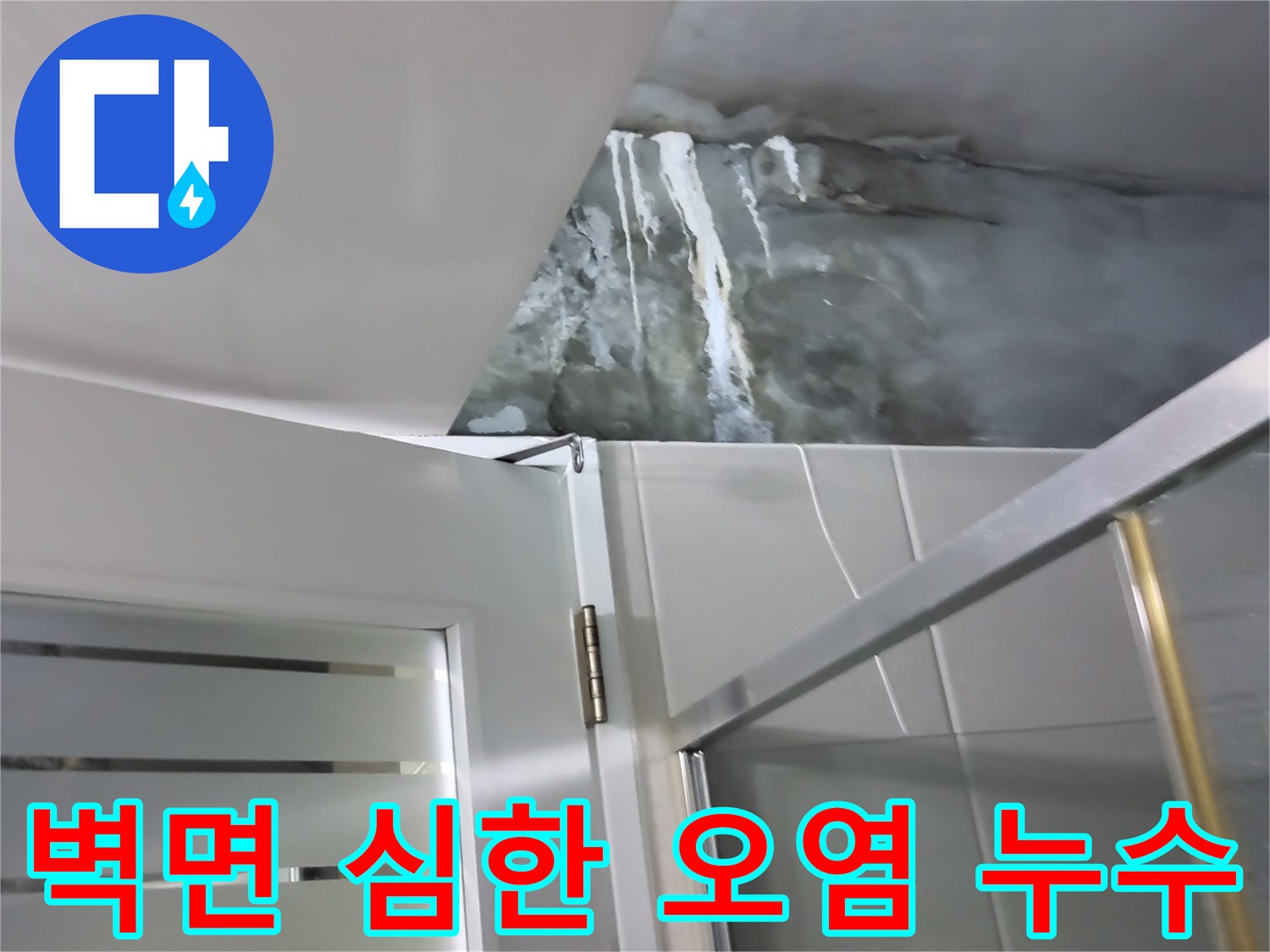 분당 운중동 산운마을 아파트 샤워부스 옆 벽면 심한 오염과 누수 흔적 - 정확한 원인 파악