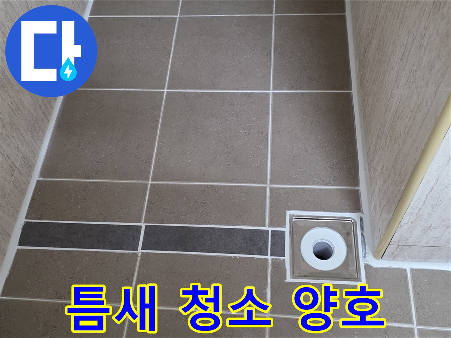 배수구 주변 타일 틈새 - 청소 상태 양호