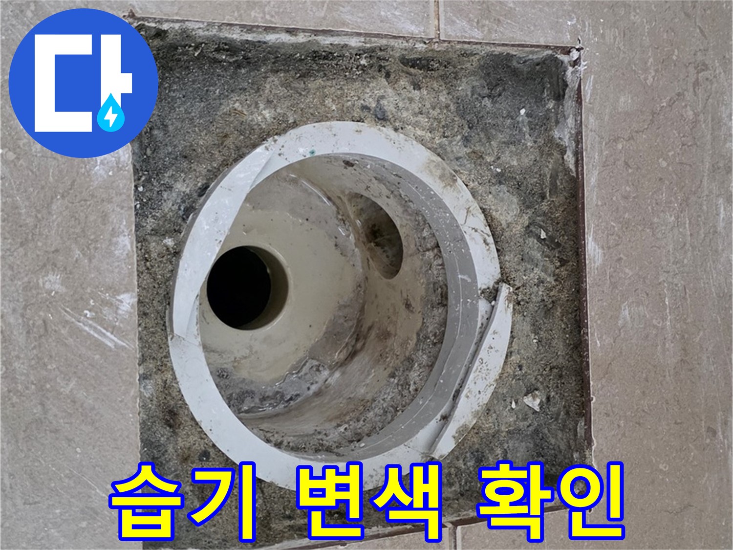 일동 기산베스트빌 아파트 화장실 하수구 누수 - 습기로 인한 변색 확인