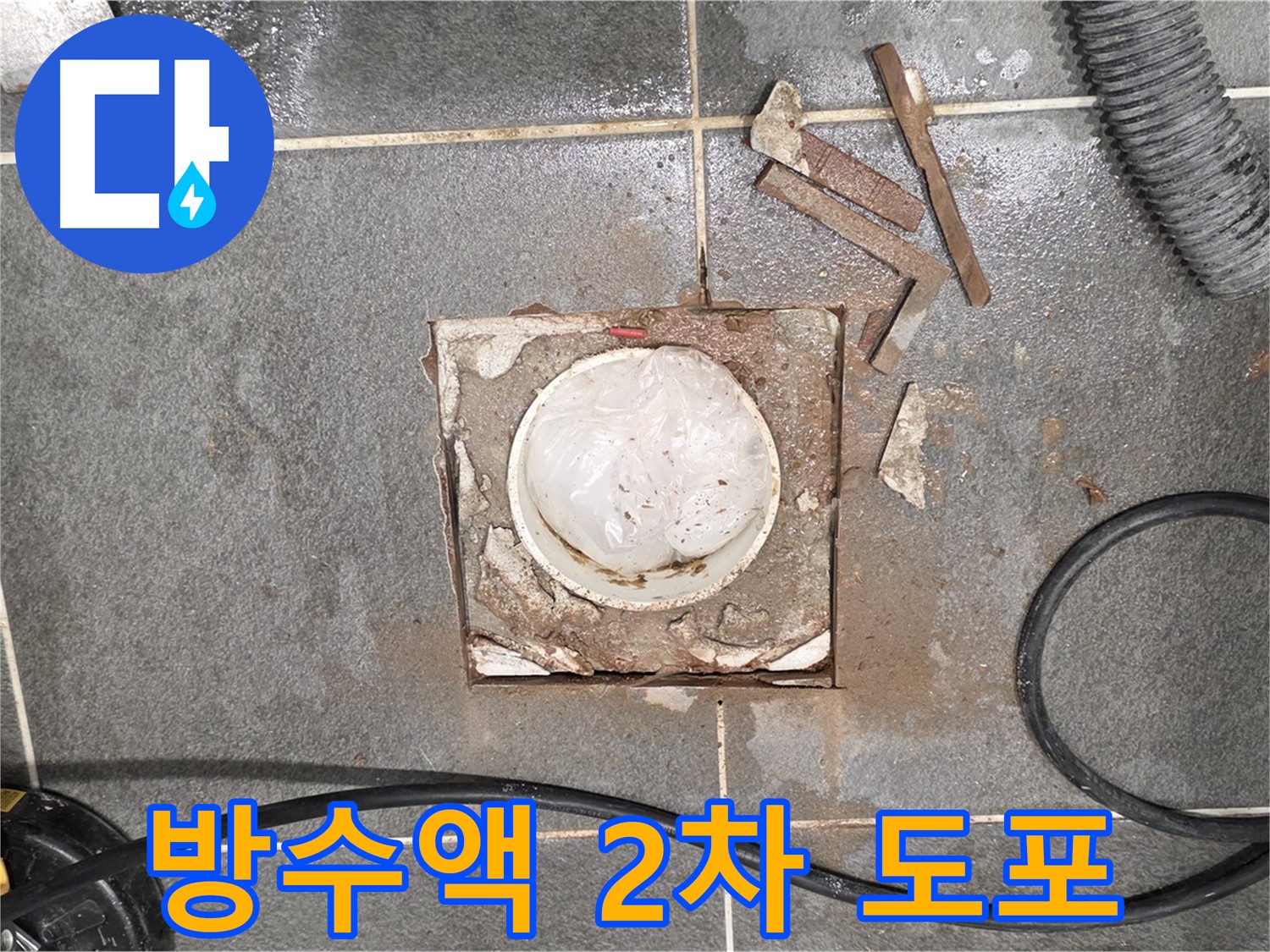 동패동 욕실 배수구 주변 누수 - 방수액 2차 도포 작업