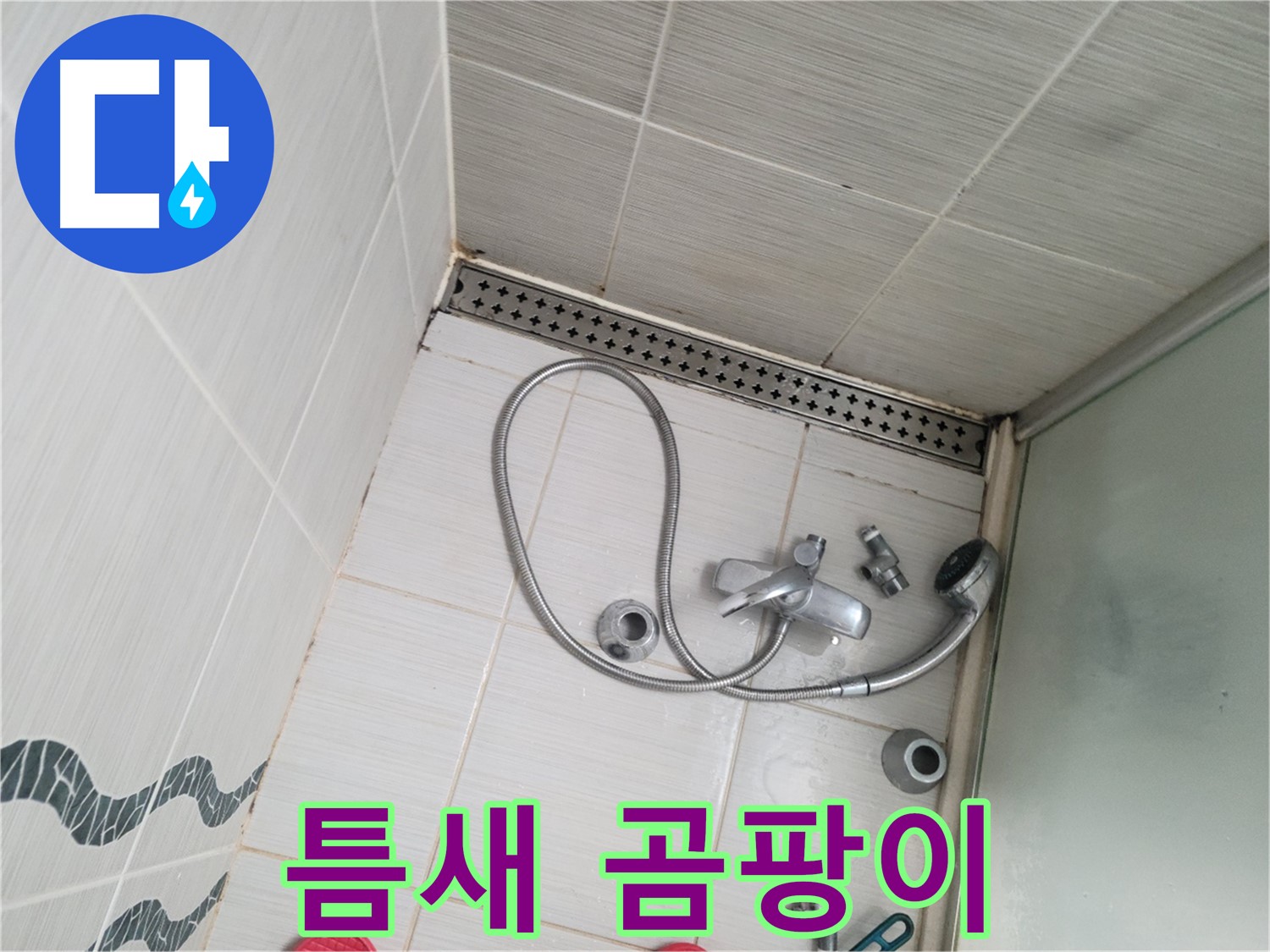 샤워기 수전 주변 타일 틈새 곰팡이 심각 - 제거 시급
