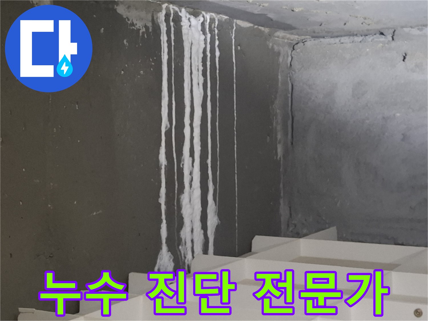 분당 아파트 누수 현장 - 백화현상 뒤에 숨겨진 누수의 진실을 밝히는 누수 전문가의 꼼꼼한 진단 과정을 담은 이미지입니다.