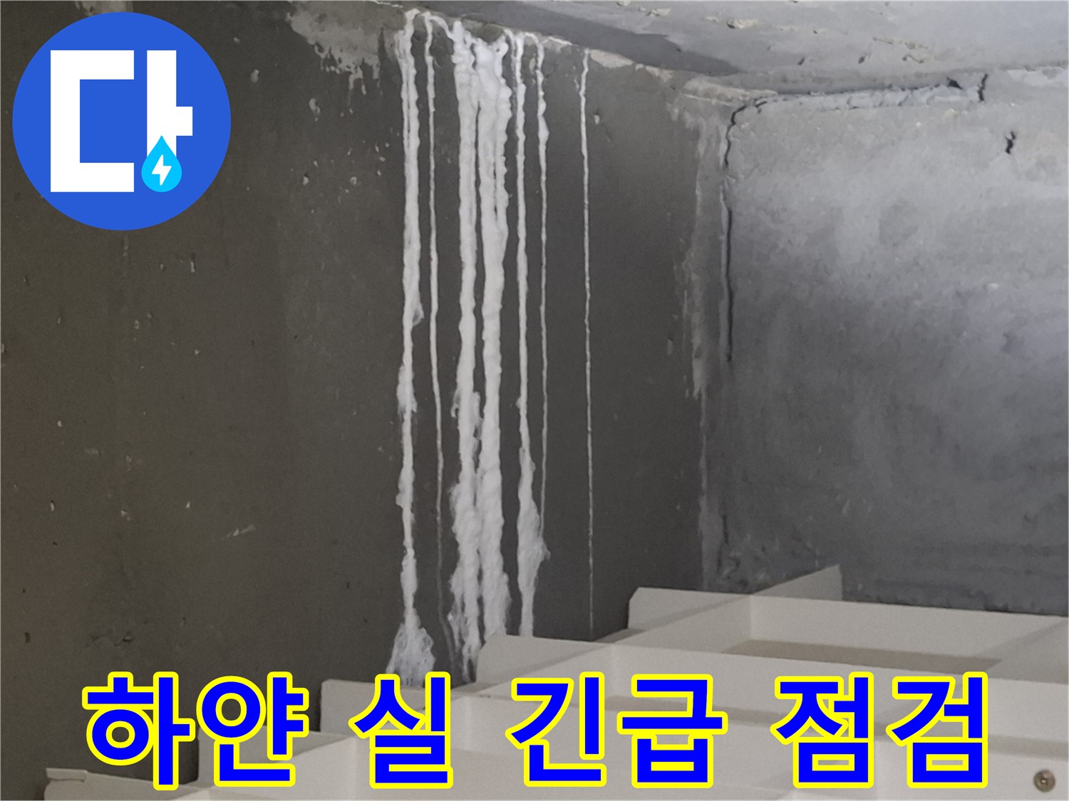 성남시 분당구 삼평동 아파트 - 계단 '하얀 실' 누수, 긴급 점검 및 보수 과정을 담은 이미지.