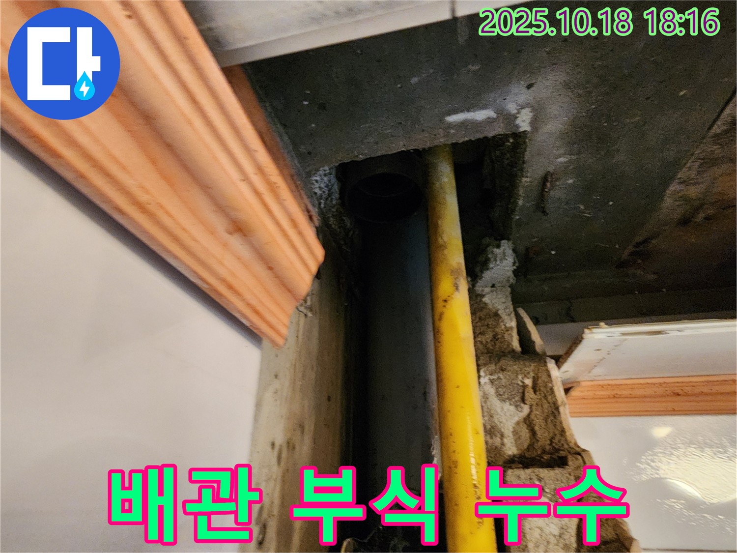 양주시 장흥면 교현리 누수 현장 - 배관 연결 부위 부식으로 인한 누수 발생 - 긴급 보수가 필요합니다!