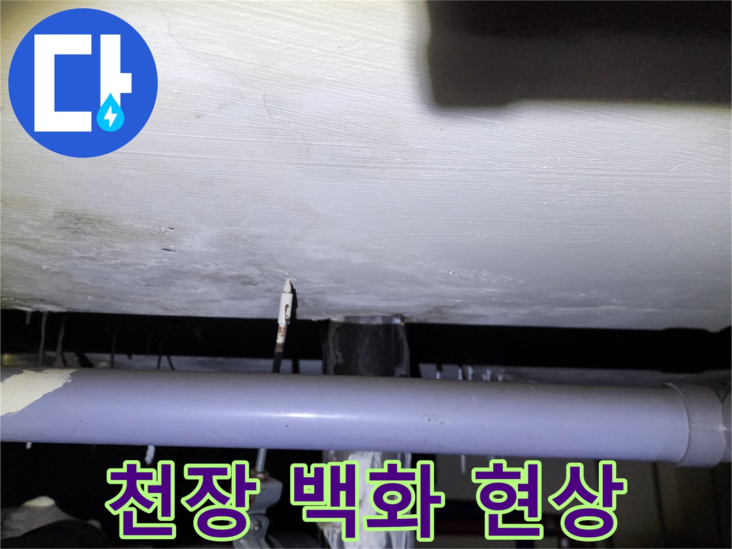 양주시 장흥면-아래층 천장에 발생한 백화 현상과 물샘 흔적