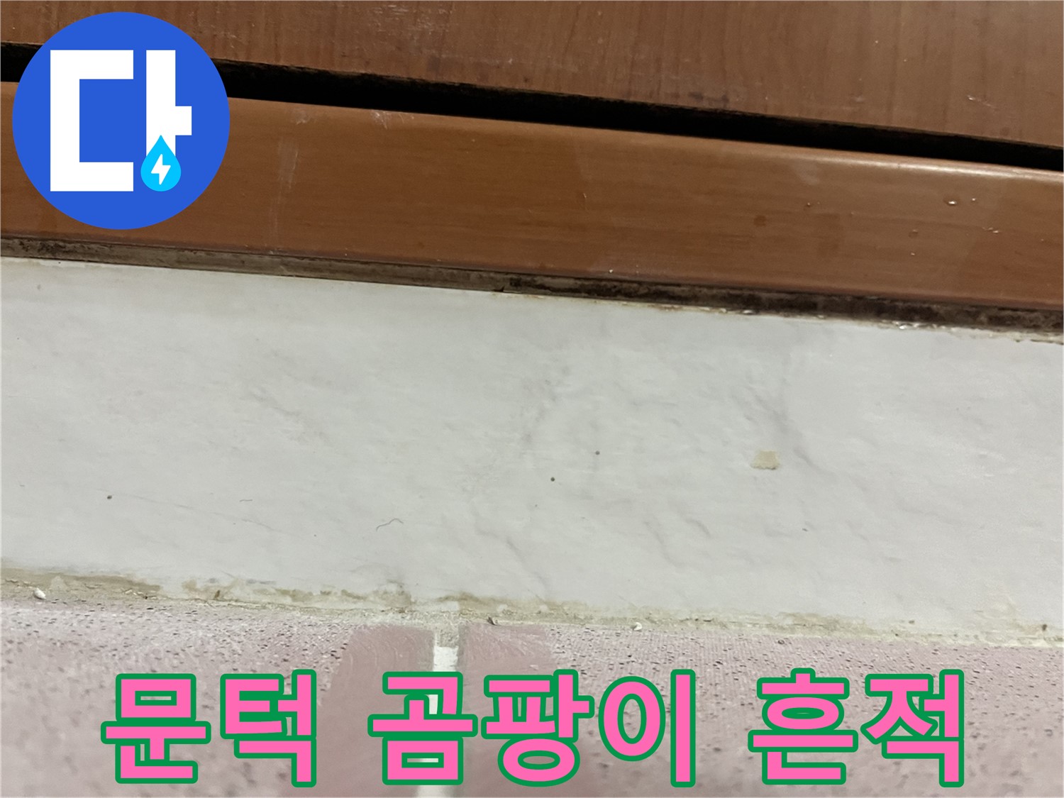 형제맨션빌 누수 - 문턱 주변 타일 틈새 검은 곰팡이와 누수 흔적