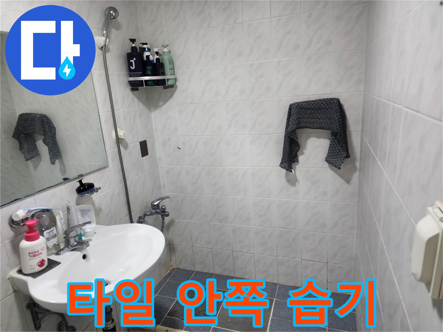 서초구 양재동 욕실 - 벽 타일 안쪽 습기 - 누수 진행 중?