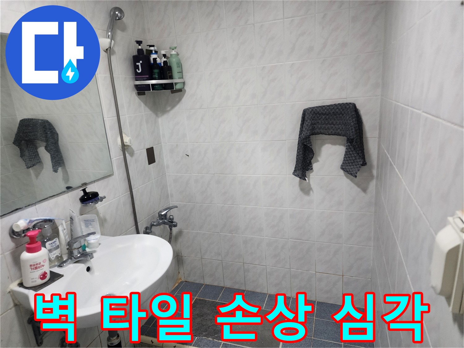 양재동 현대빌라 욕실 - 누수 긴급 점검 - 벽 타일 손상 심각