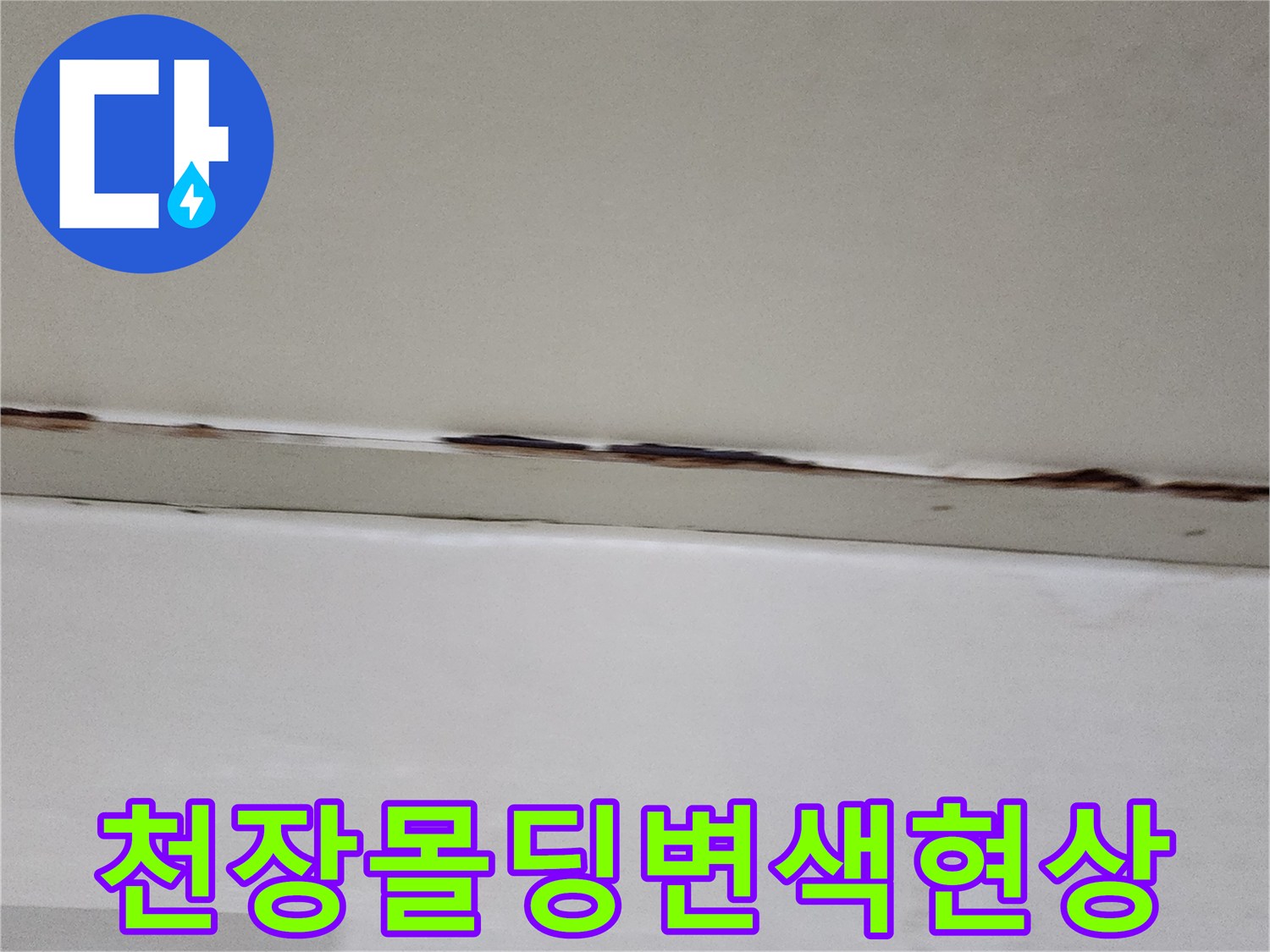 양주시 현장-천장 몰딩 부위의 어두운 변색 상태