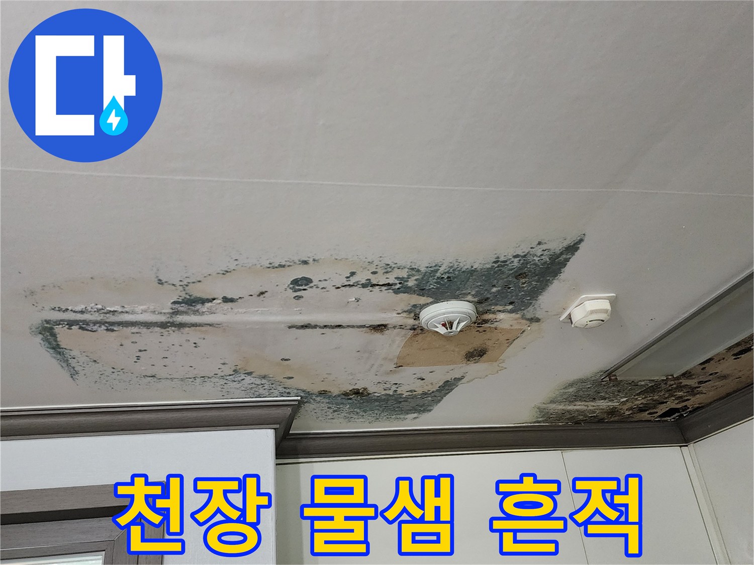 습기로 오염되어 검게 변한 천장 실크벽지