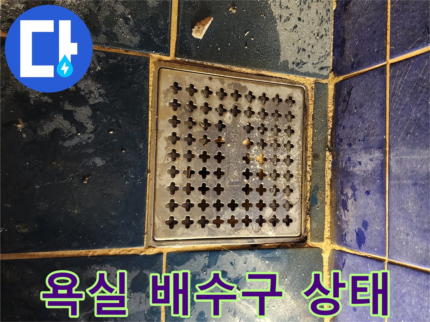 포천 소흘읍 화장실 배수구 주변 타일 균열 및 오염 상태