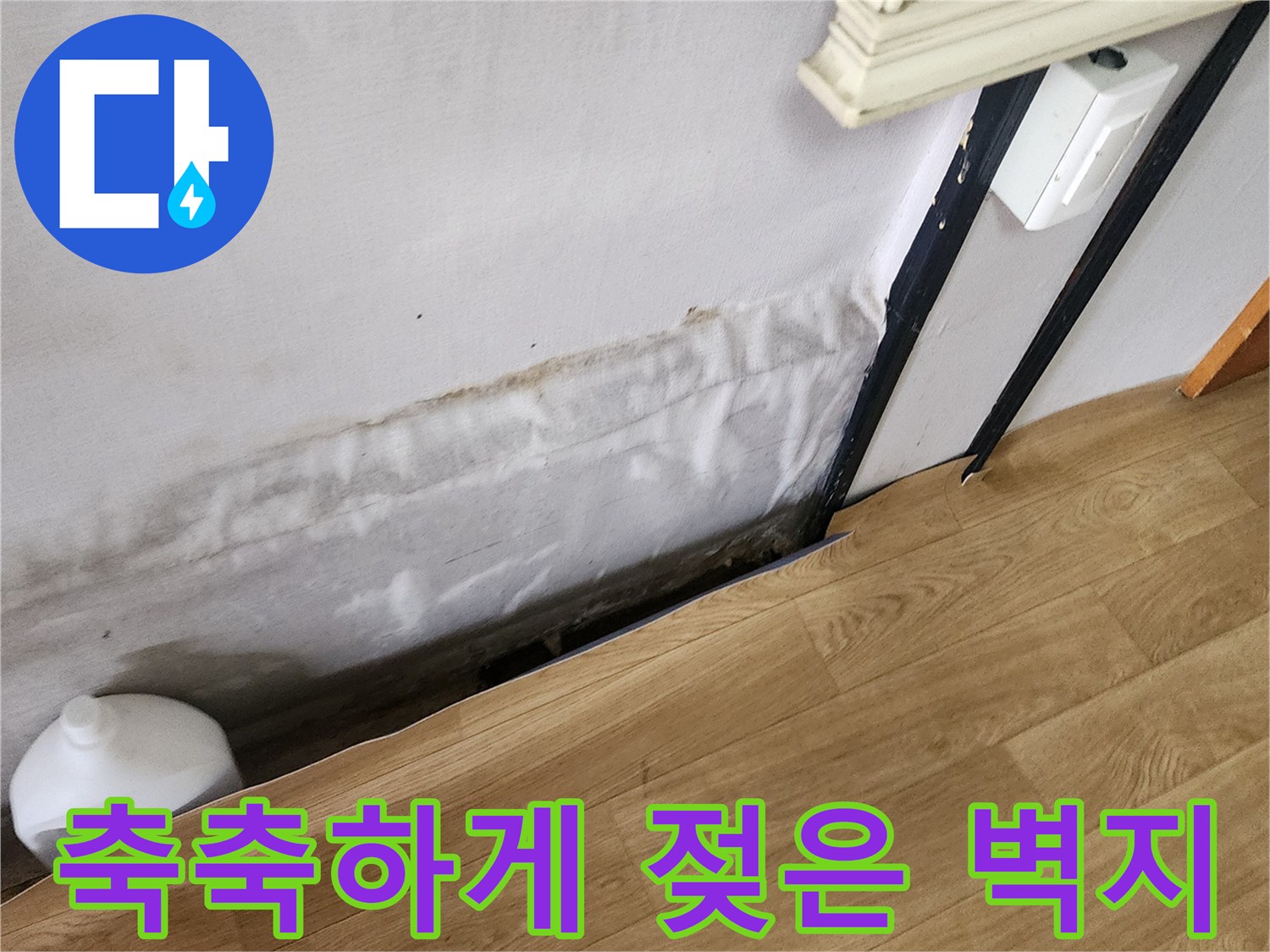아파트 내부 - 습기가 침투하여 변색된 벽면 하단 부위