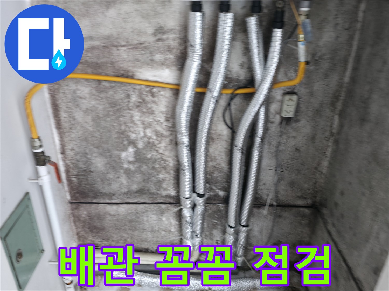 배관 꼼꼼하게 점검 중 - 누수 원인을 찾기 위해 꼼꼼하게 배관 상태를 확인하고 있습니다.