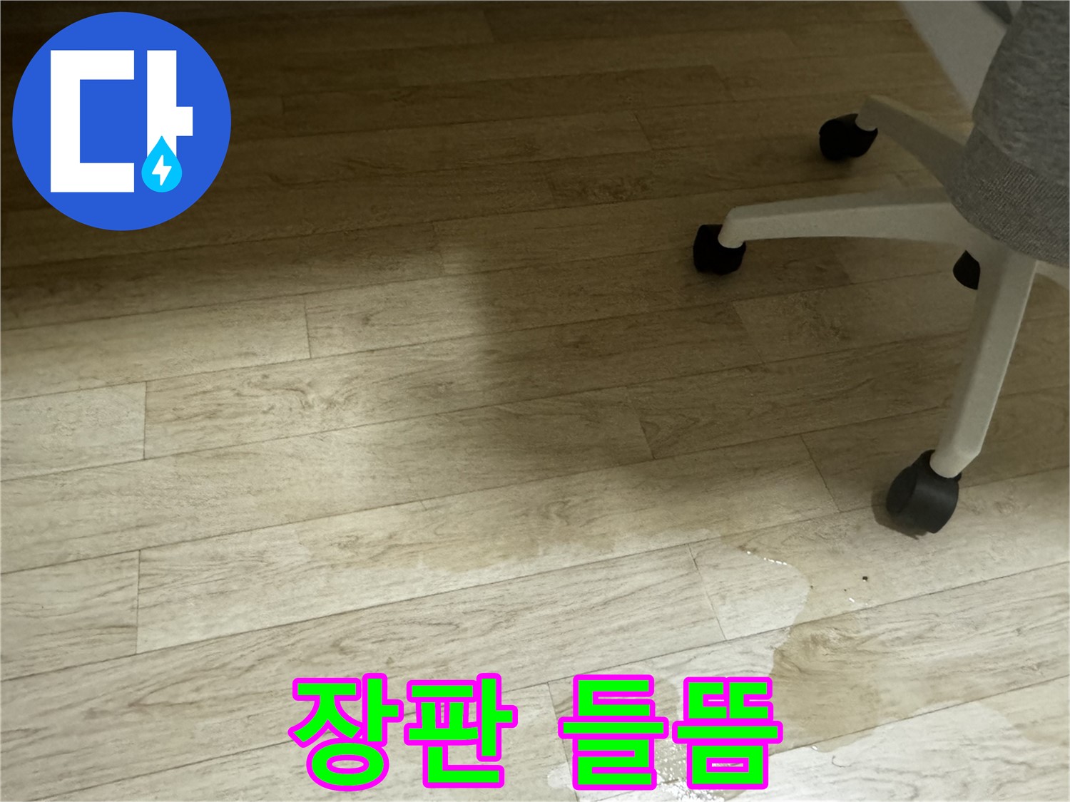 장판이 들떠 있는 모습 - 장판 밑에 습기가 차 있을 가능성이 높습니다.