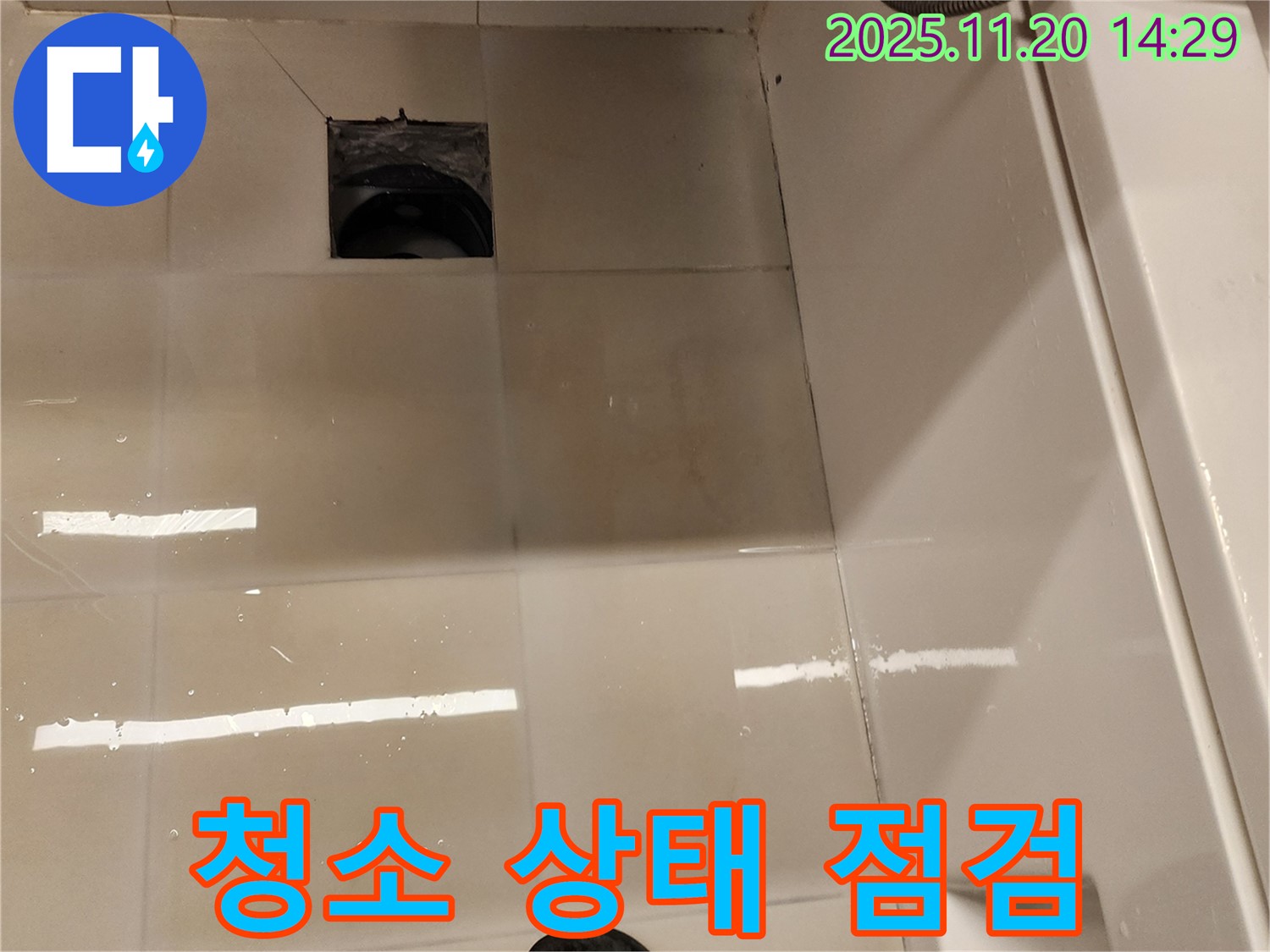 가산면 마산리 욕실 배수구 누수 - 배수구 주변 청소 상태를 꼼꼼하게 점검