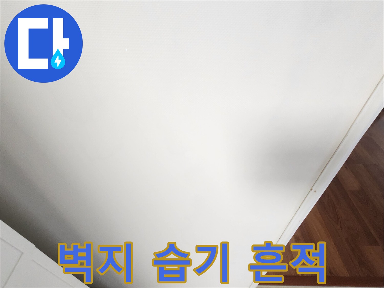 하얀 벽지의 변색된 부분-습기 침투 의심 부위