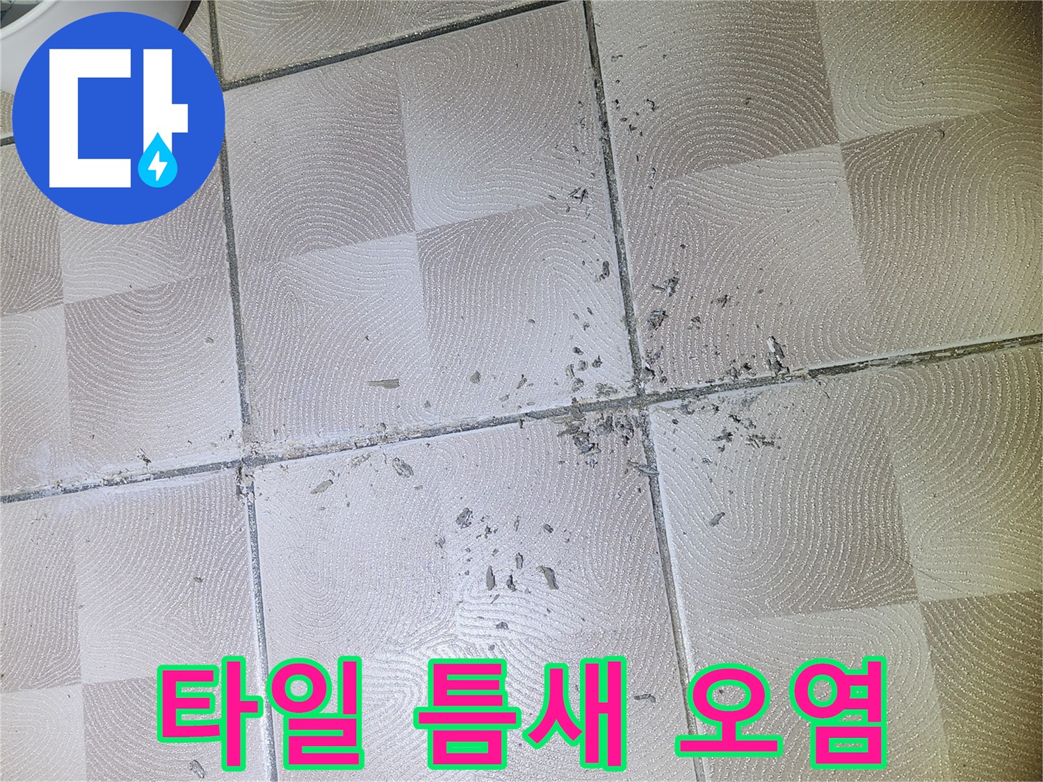 영통구 누수 - 깨진 타일 틈새 백시멘트 가루 및 오염 상태 확인