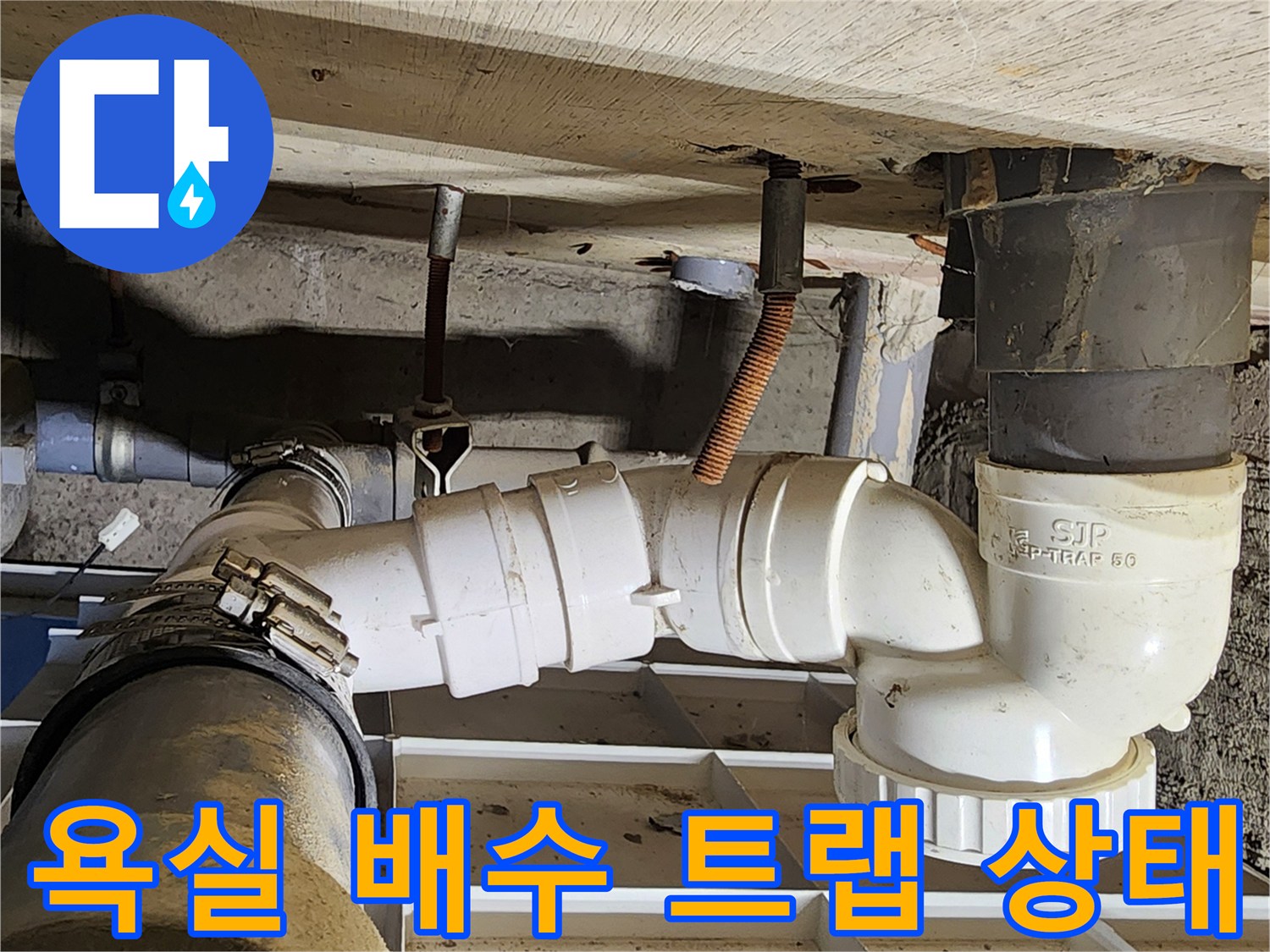 포천 고일리 현장의 노후된 P-트랩 및 배관 연결 부위 모습