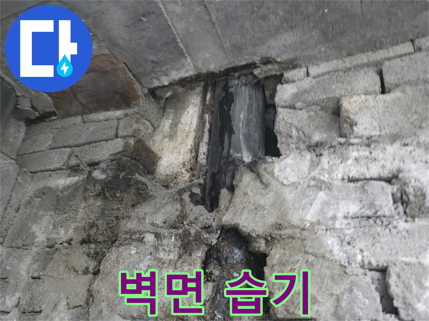 벽면 습기 - 건물 내부 벽면에 습기가 가득 차 있어 곰팡이 포자가 번식하고, 호흡기 질환을 유발할 수 있습니다.
