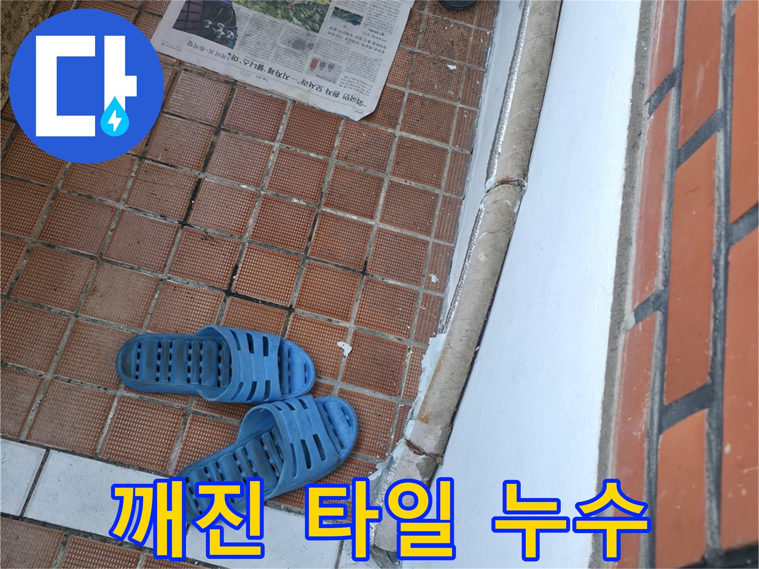 서초구 명달로4길 50 누수 - 깨진 현관 타일 틈새로 누수가 발생하고 있습니다