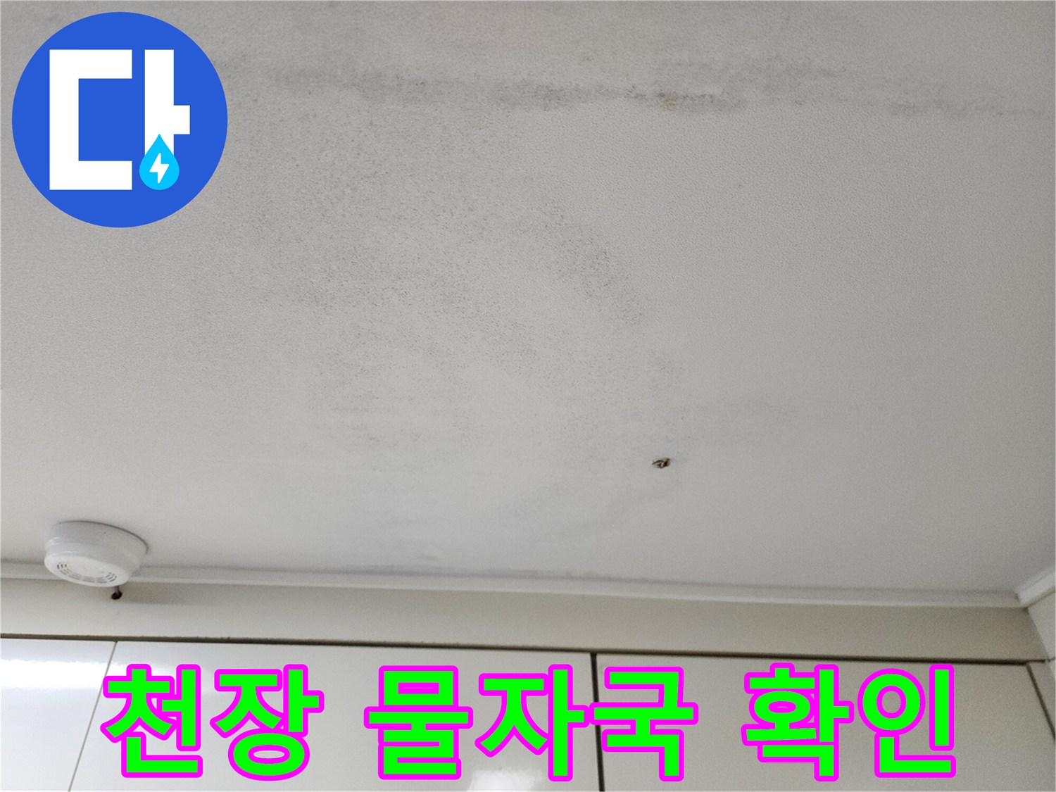 천장 중앙 부근의 습기로 인한 얼룩진 모습