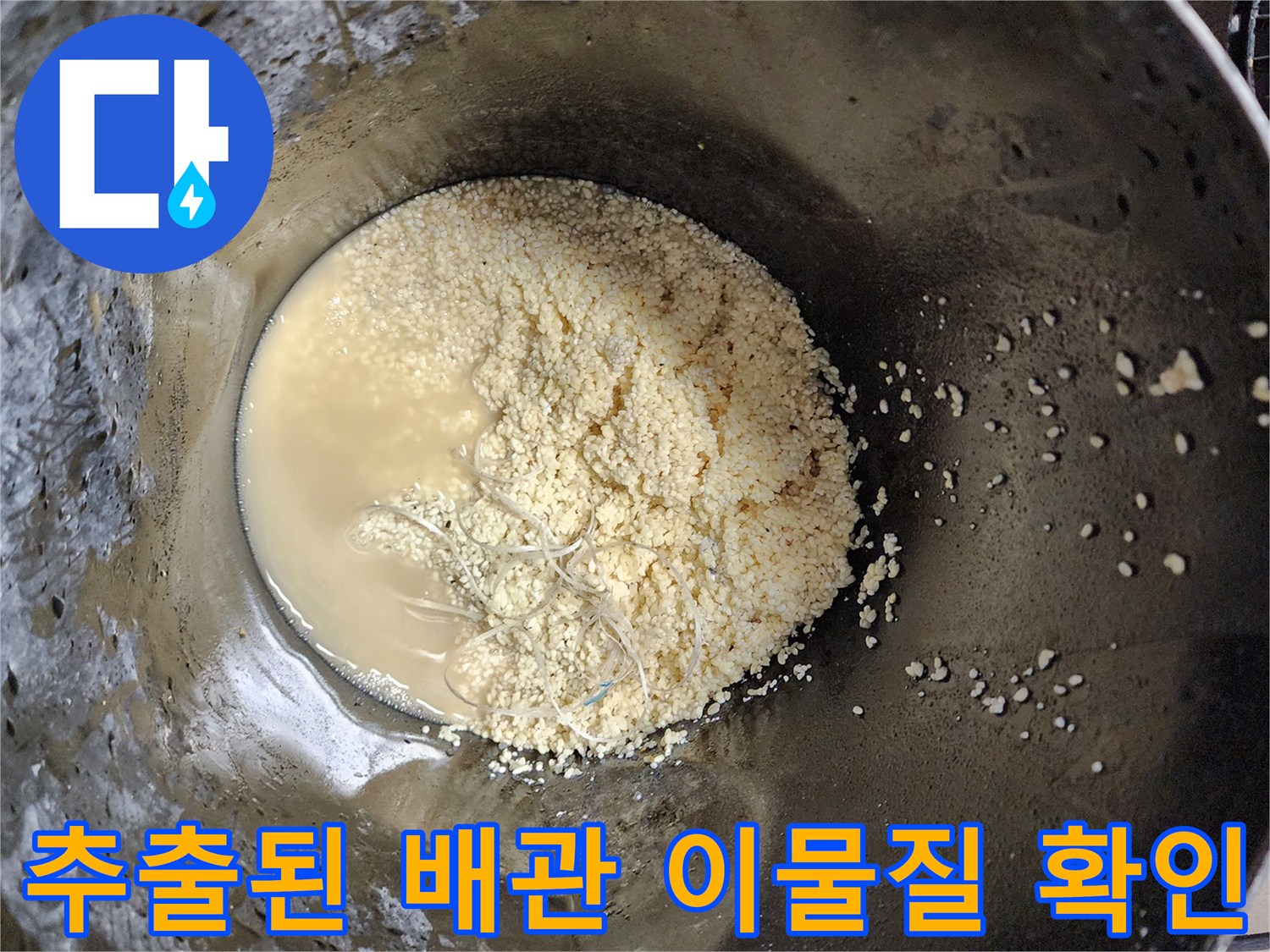 석션-작업-통에-모인-탁한-물과-이물질-덩어리