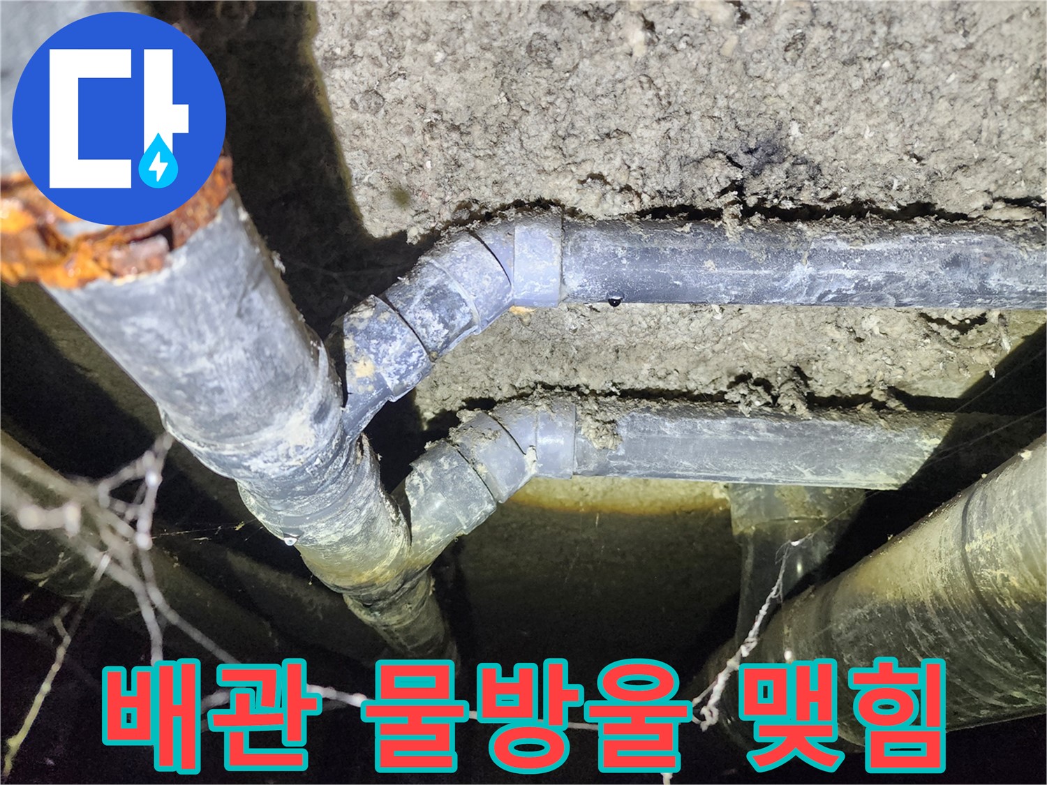 성북구 보문동 아남아파트 지하실 천장 배관에 물방울이 맺힌 누수 현장