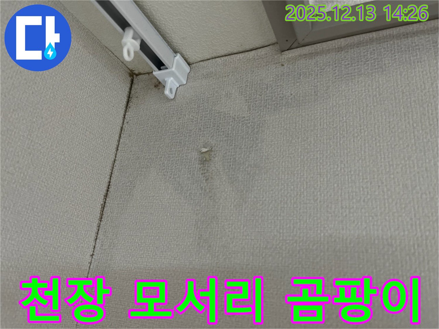 노원구 중계1동 천장 모서리에 발생한 곰팡이 현장 - 누수 원인을 찾아 근본적으로 제거하는 이미지입니다.