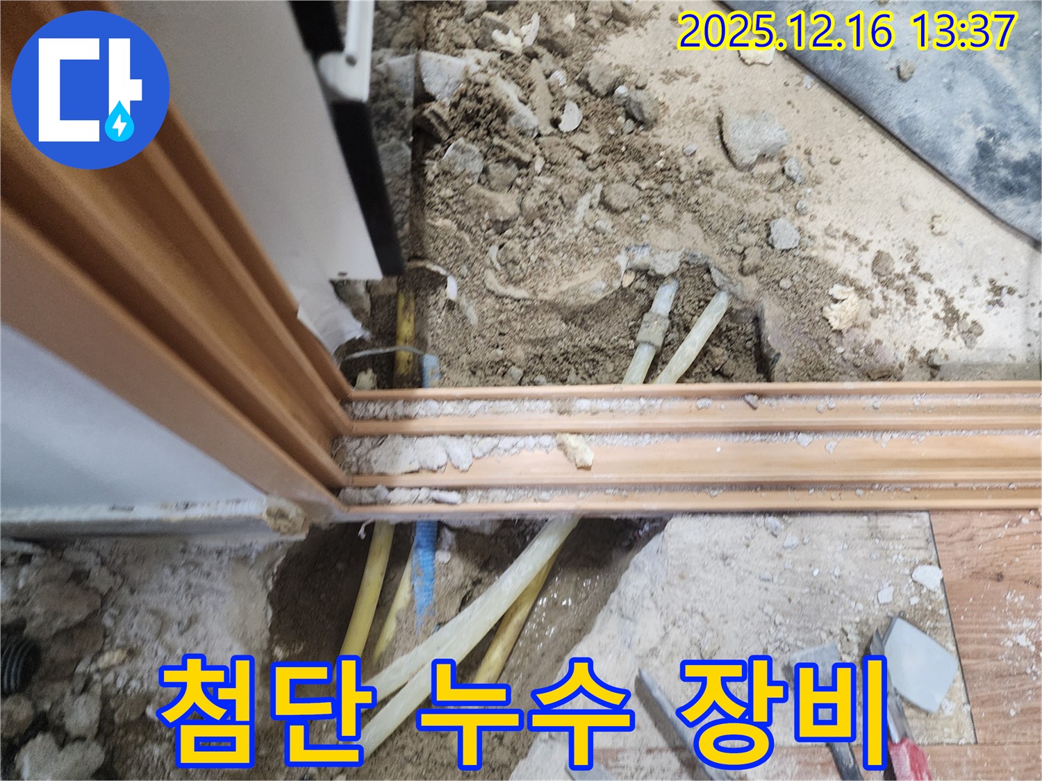 포천 누수 현장에서 첨단 누수 탐지 장비를 사용하여 정확하게 누수 지점을 찾아내는 모습입니다.