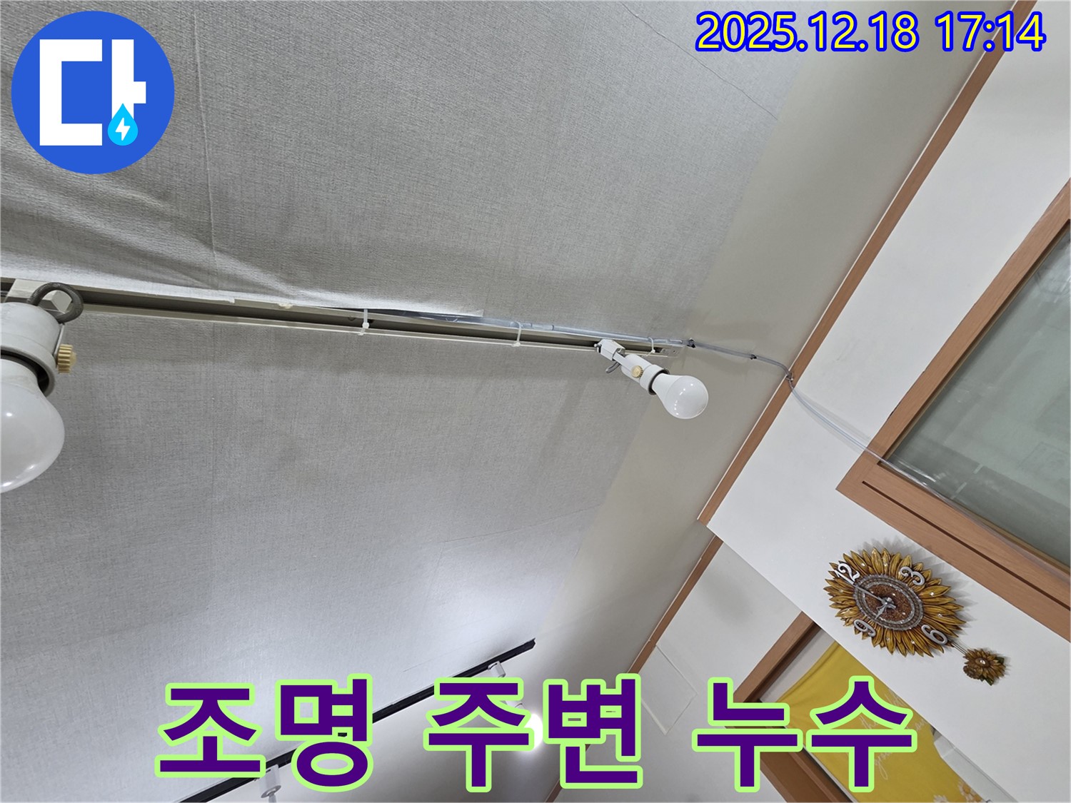 시흥 신천동 누수 - 천장 조명 주변 누수, 감전 위험 경고