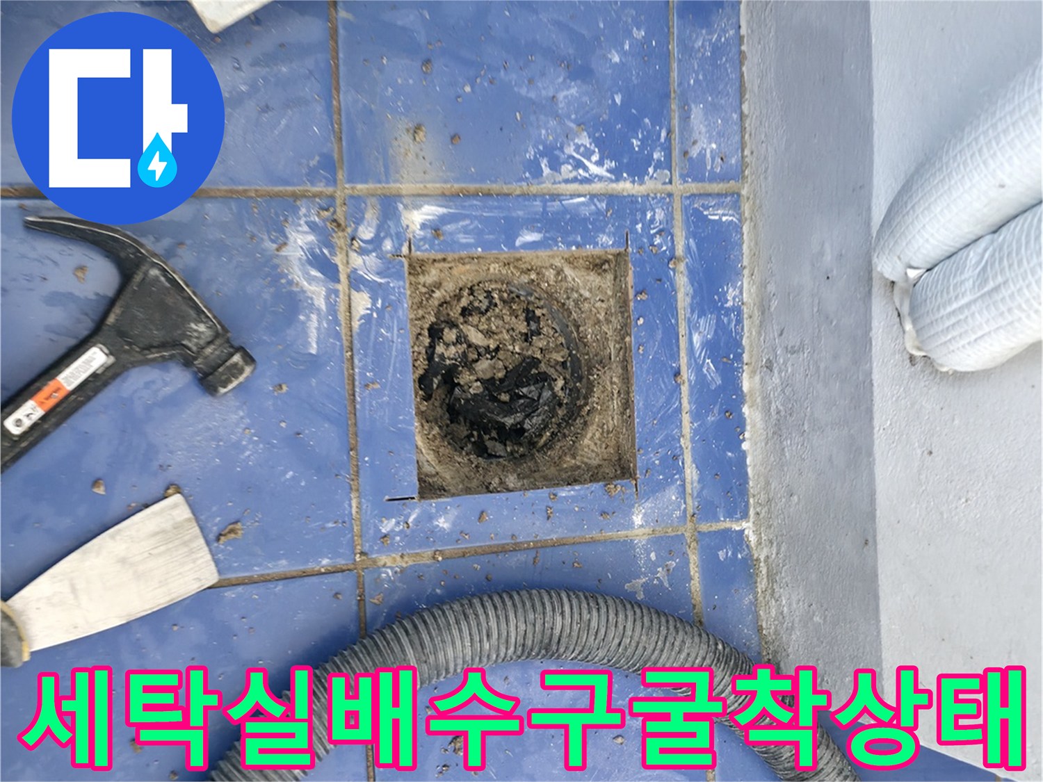성동구 세탁실 하수구 주변 굴착 및 배관 상태 점검 사진