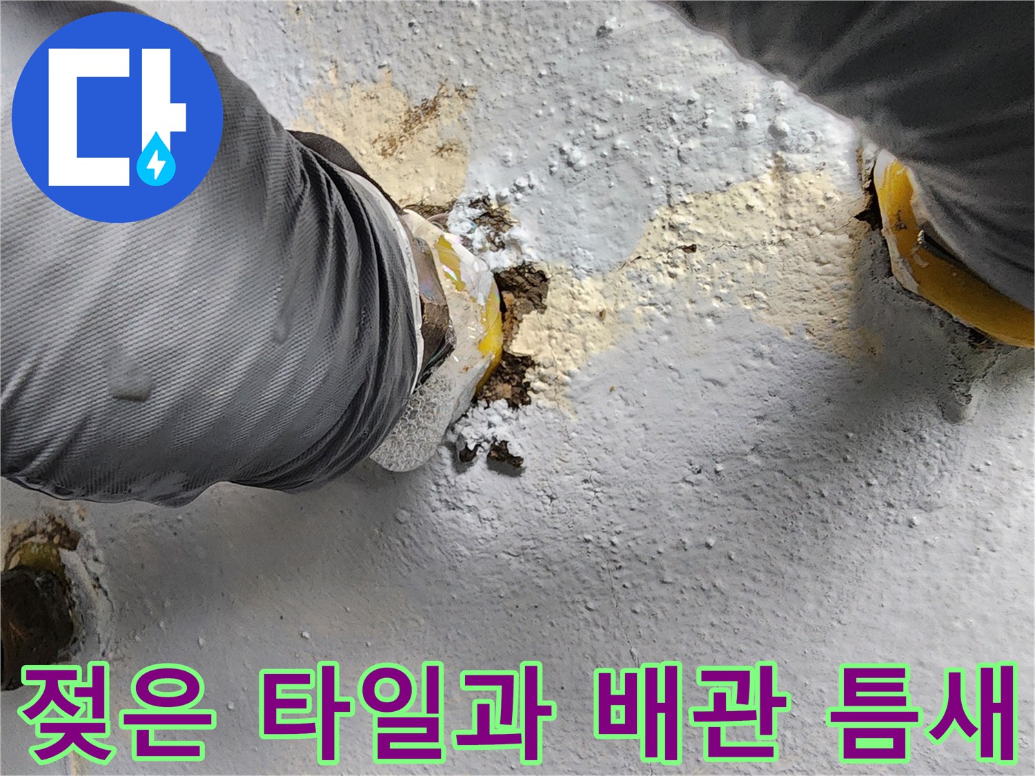 배수구 유가 주변-물기가 스며든 방수층 파손 상태