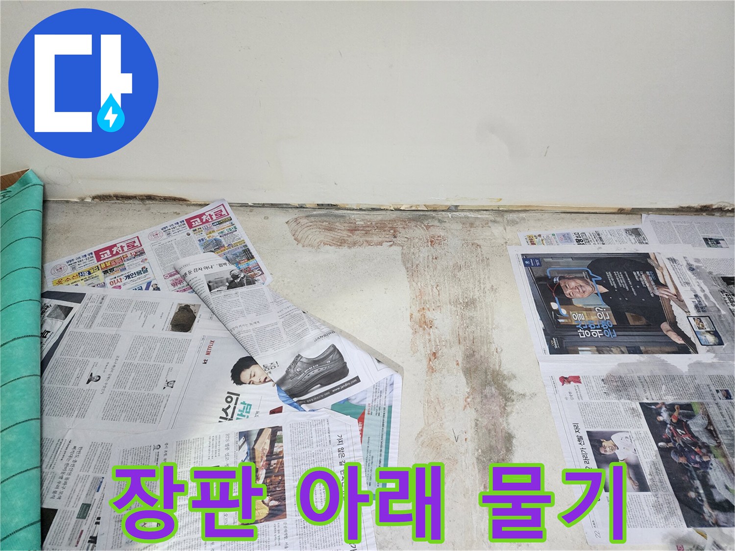 남양주 호평동 누수 현장에서 장판 아래 숨어있던 물기와 습기를 확인하고 있습니다.