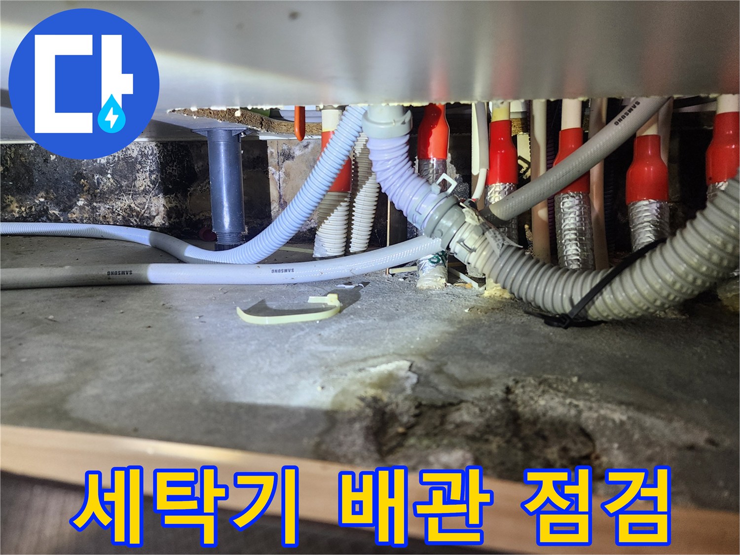 세탁실-하단-배수-배관의-습기와-오염상태-확인