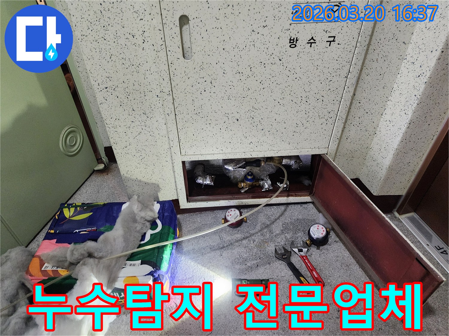 누수 탐지 현장에서-전문 장비를 사용하여-배관 상태를 점검하는 모습