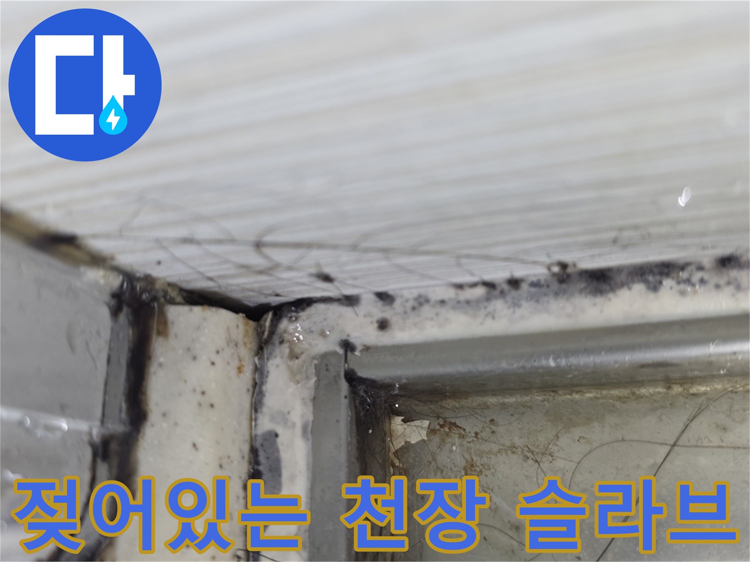 누수로-오염된-천장-마감재와-배관-주변-상태