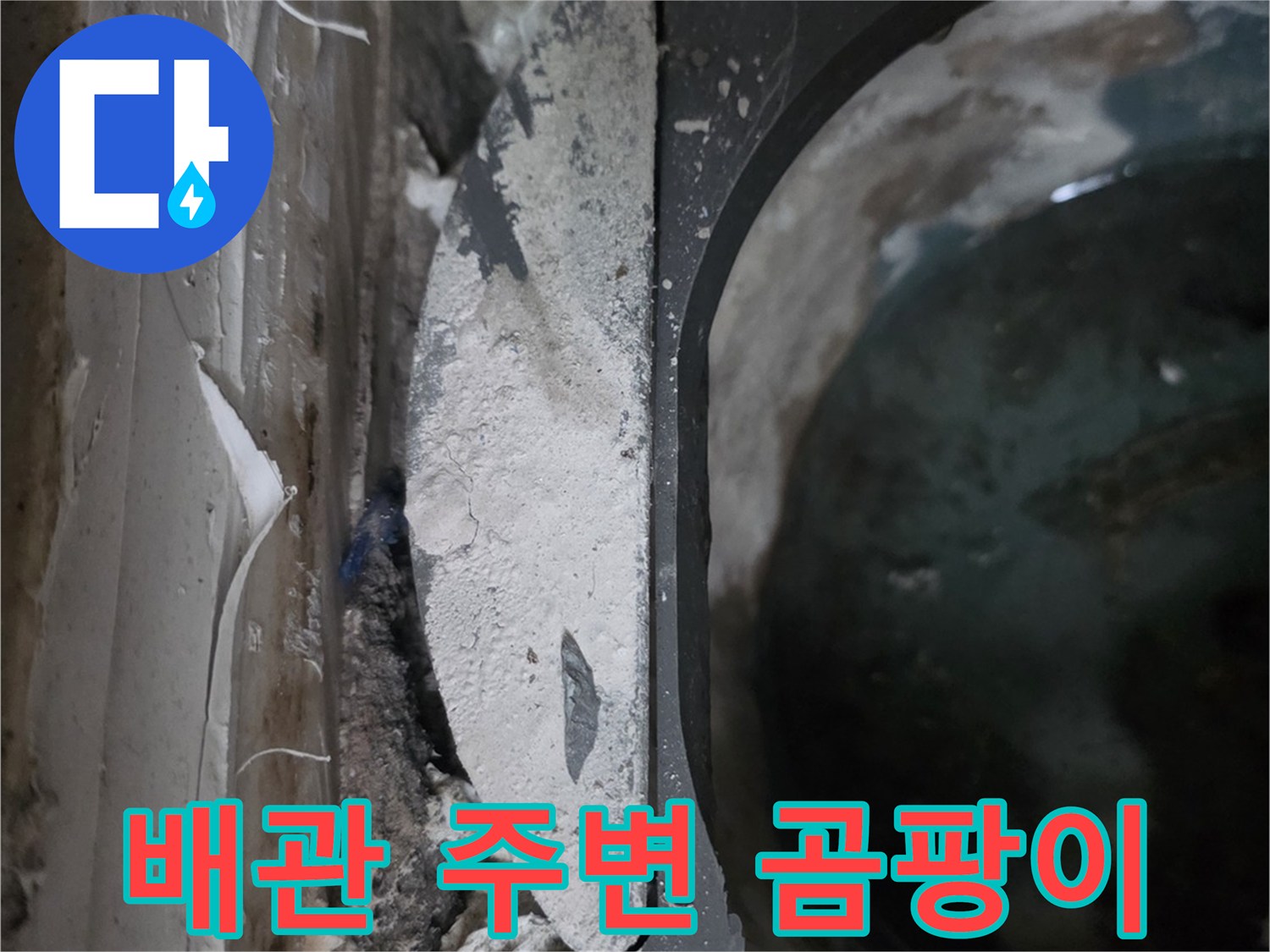 오염된 천장 내부-배관 연결 부위의 곰팡이와 습기