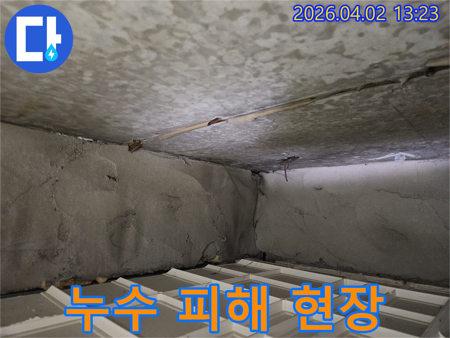 콘크리트-구조물에-발생한-누수-자국과-습기-흔적을-촬영한-모습입니다.