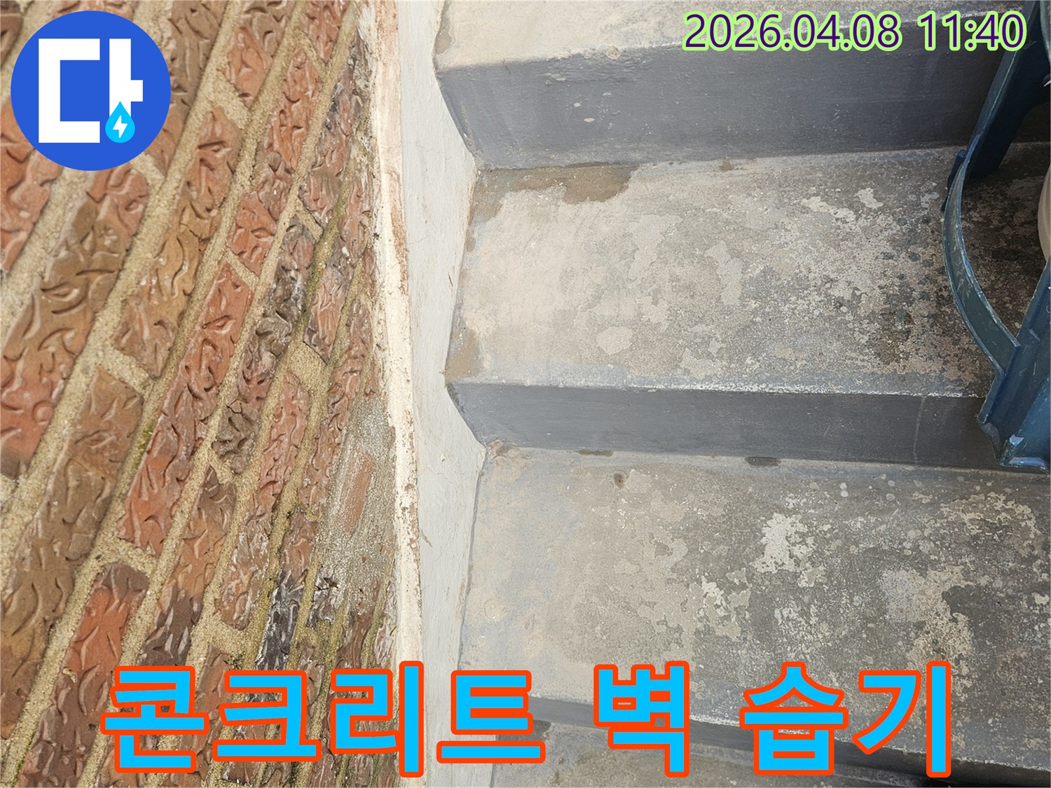 전문가가-송파구 지역의-주택에서 발견된-콘크리트 벽 하단부의-젖은 상태를-정확히 확인하는 모습