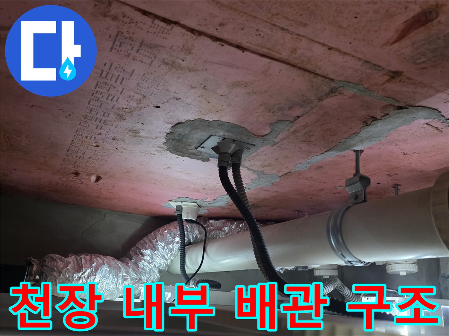 배수관-연결부위와-천장-마감재-상태-확인