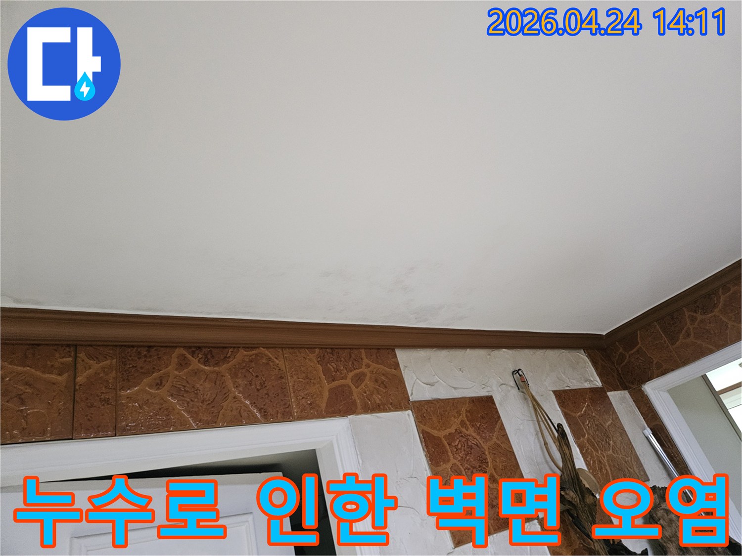 천장과-벽면-경계에서-발생한-누수-흔적-클로즈업
