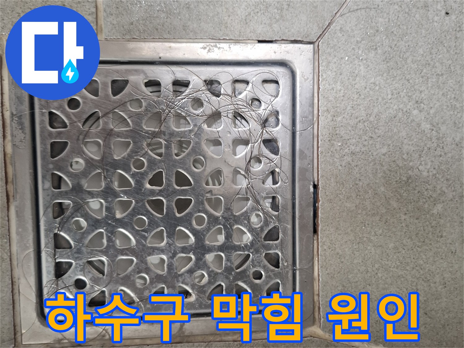 욕실 바닥 하수구에 엉켜 쌓인 머리카락과 이물질-악취와 배수 불량의 주범