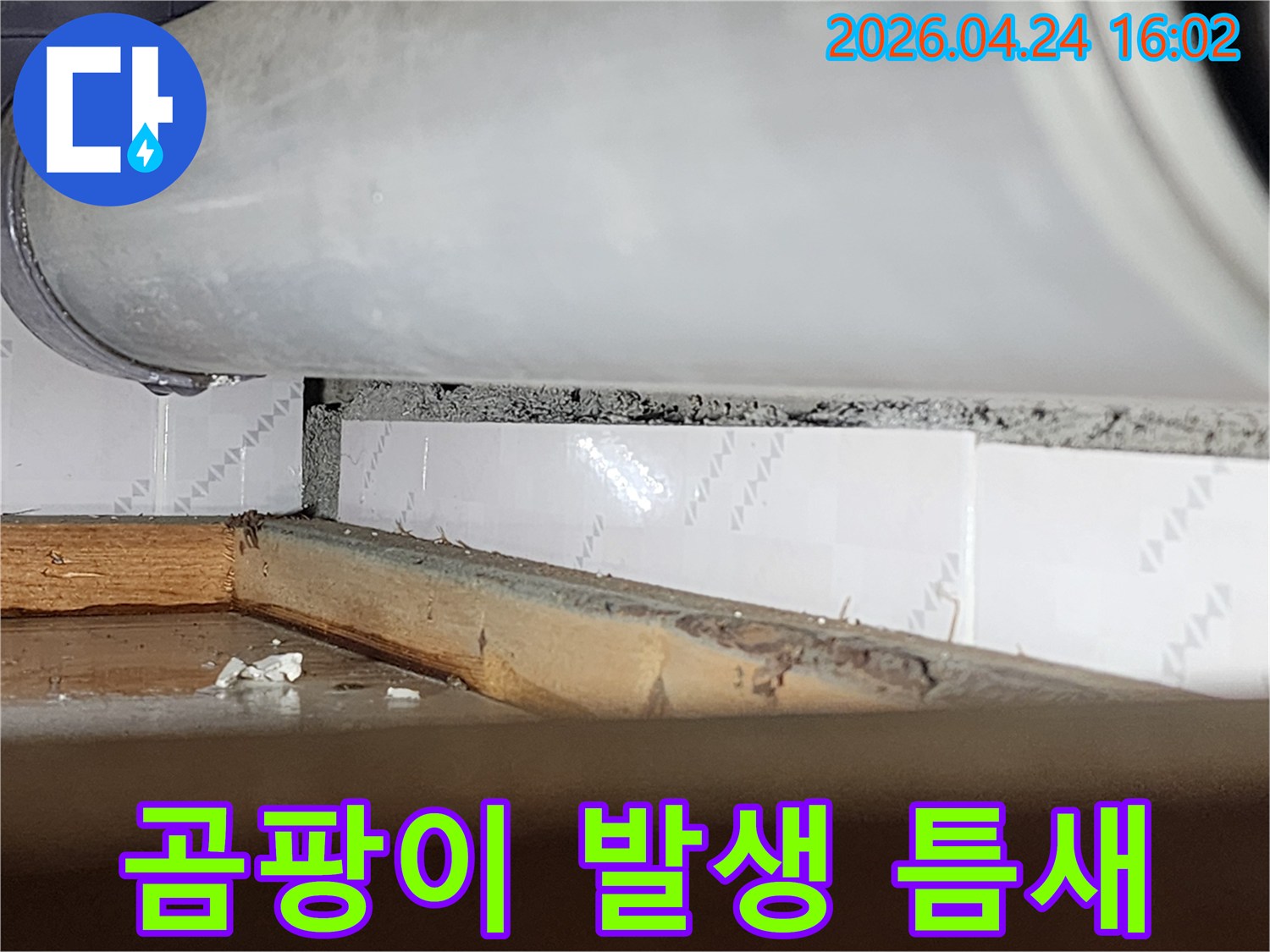 창틀 틈새에-하얗게 피어난-곰팡이와-물때가-선명하게 보이는-누수 현장-사진
